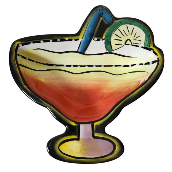 Set of 3 Clay Art Hand-Painted Margarita Glass Shaped Dipping Salsa Bowls Party - Picture 4 of 10